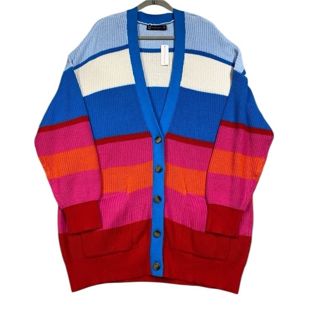NEW New York & Company Shaker Stitch Multi Colorblock Cardigan Size XXL Slouchy